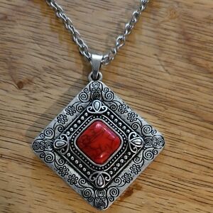 Silver and Red Pendant Necklace